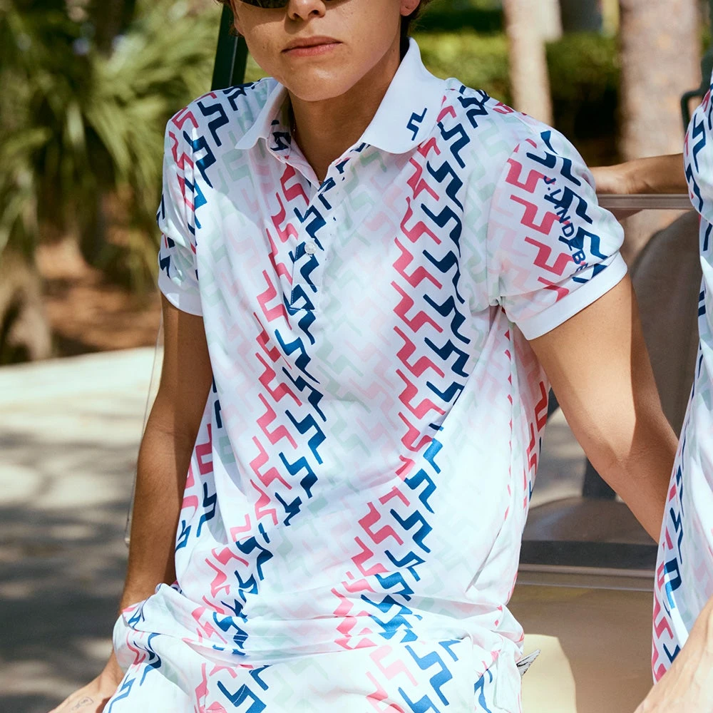 J.Lindeberg Golf Shirt - Tour Tech Print - Pink Bridge HS23 - Image 9