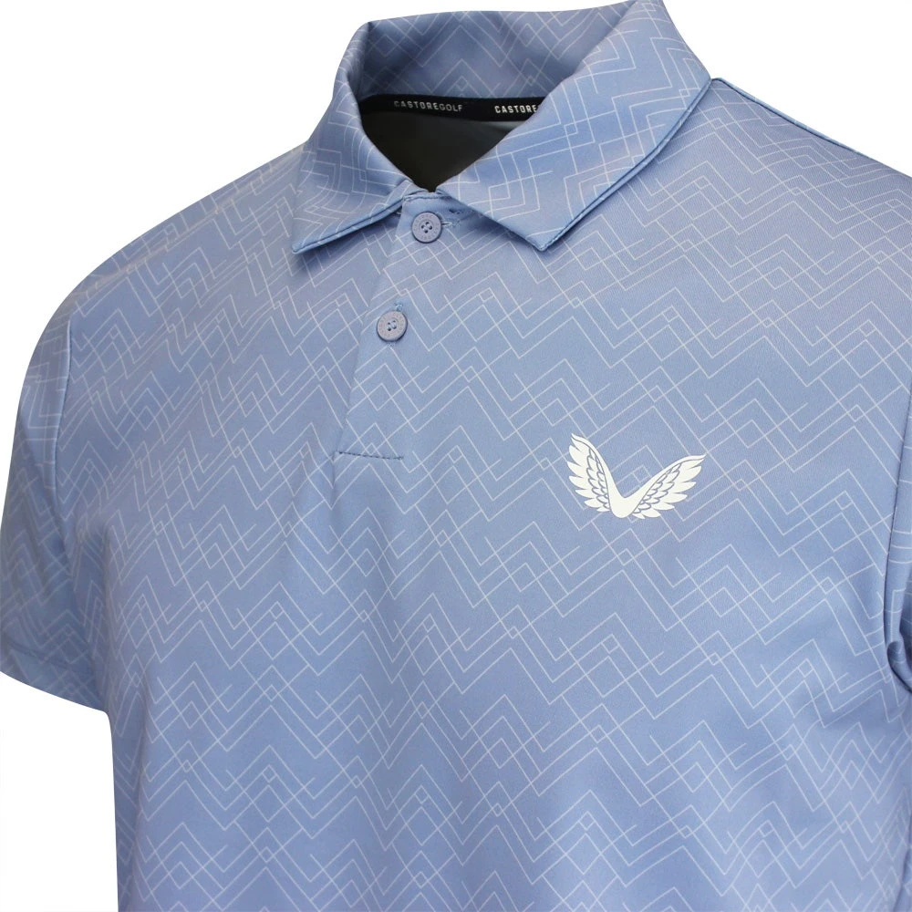 Castore Golf Shirt - Geo Wave Print Polo - Sky Blue SS23 - Image 4