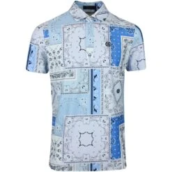 G/FORE Golf Shirt - Bandana Print Polo - Sky Blue SP23