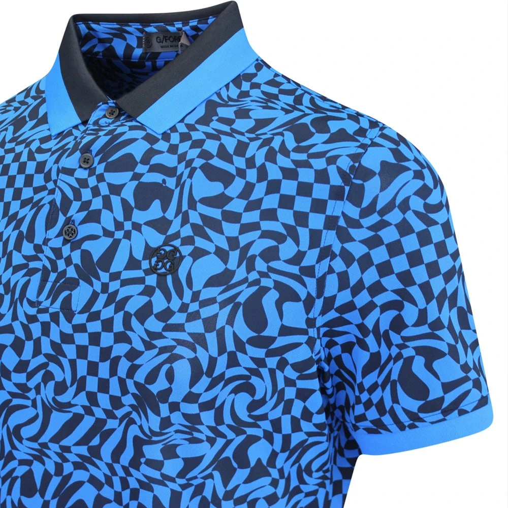 G/FORE Golf Shirt - Distorted Check Tech Pique - Racer Blue AW23 - Image 4