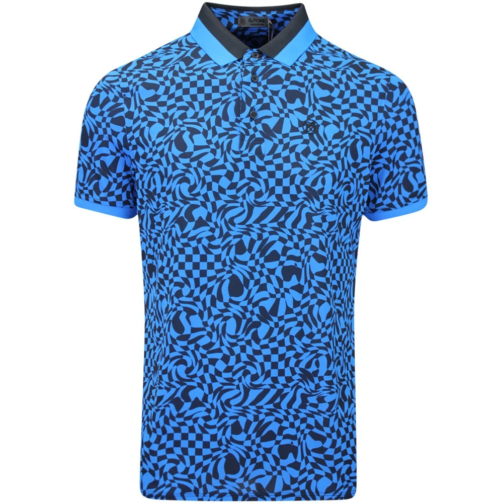 G/FORE Golf Shirt - Distorted Check Tech Pique - Racer Blue AW23