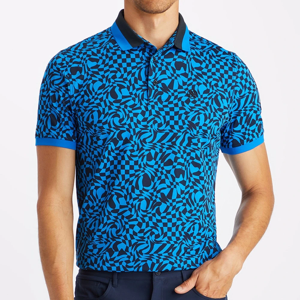 G/FORE Golf Shirt - Distorted Check Tech Pique - Racer Blue AW23 - Image 5
