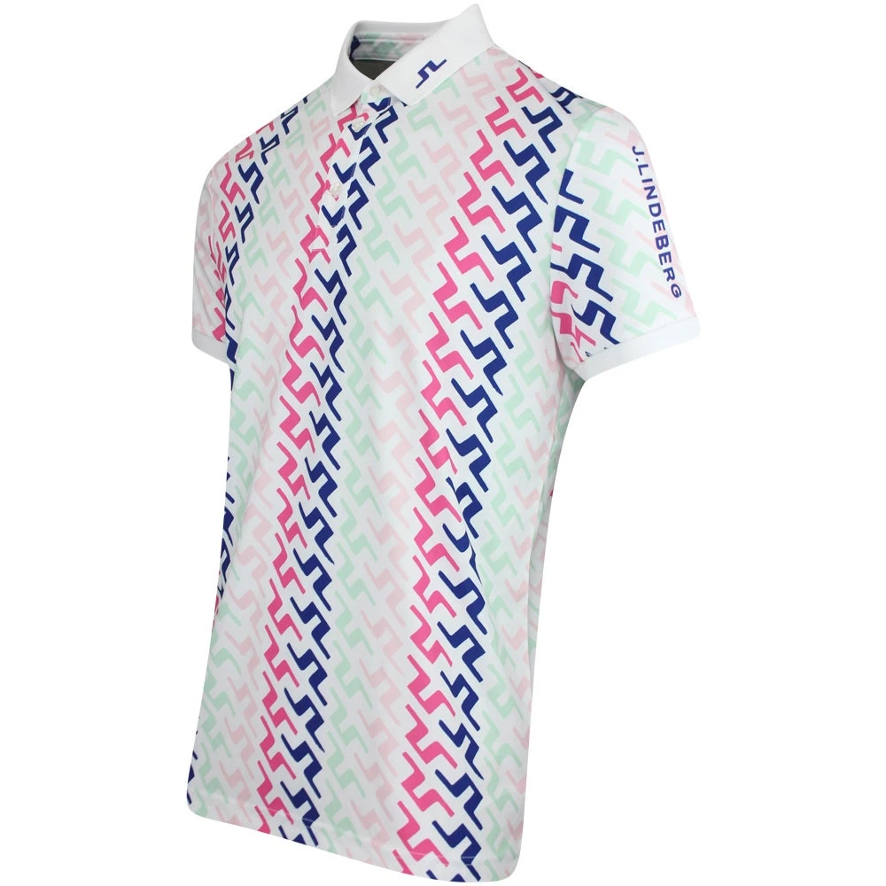 J.Lindeberg Golf Shirt - Tour Tech Print - Pink Bridge HS23 - Image 2