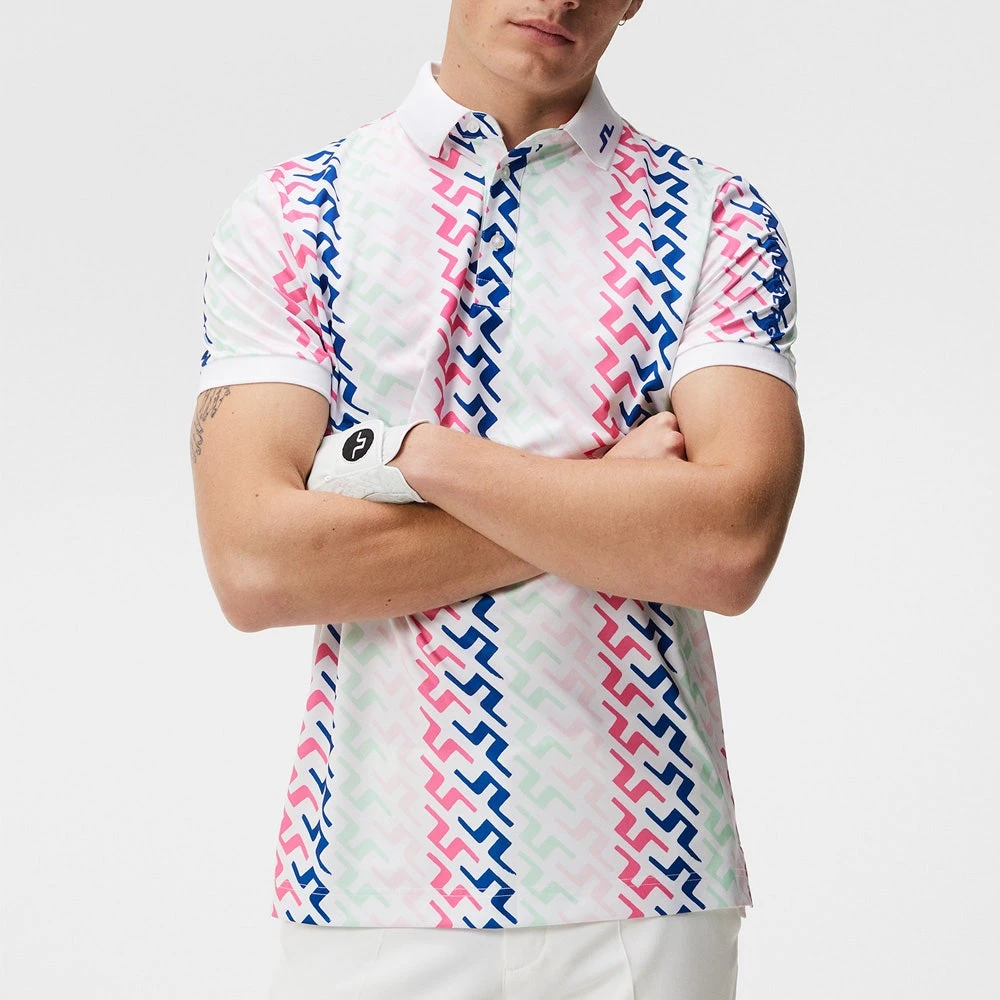 J.Lindeberg Golf Shirt - Tour Tech Print - Pink Bridge HS23 - Image 5