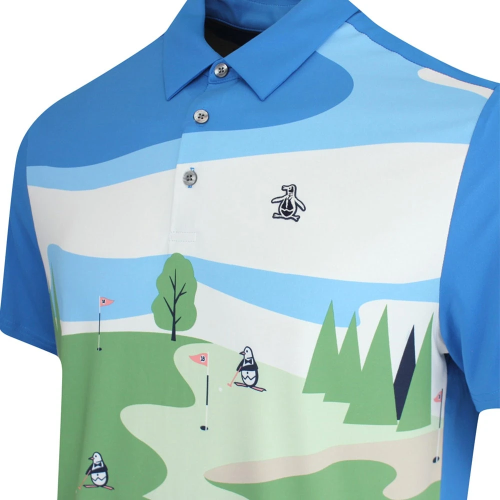 Original Penguin Golf Shirt - Novelty Print Polo - Med. Blue AW23 - Image 4