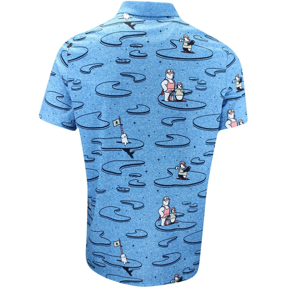 Original Penguin Golf Shirt - Polar Pete Print Polo - Med. Blue AW23 - Image 3