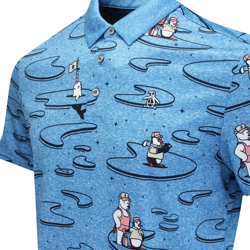 Original Penguin Golf Shirt - Polar Pete Print Polo - Med. Blue AW23 - Image 4