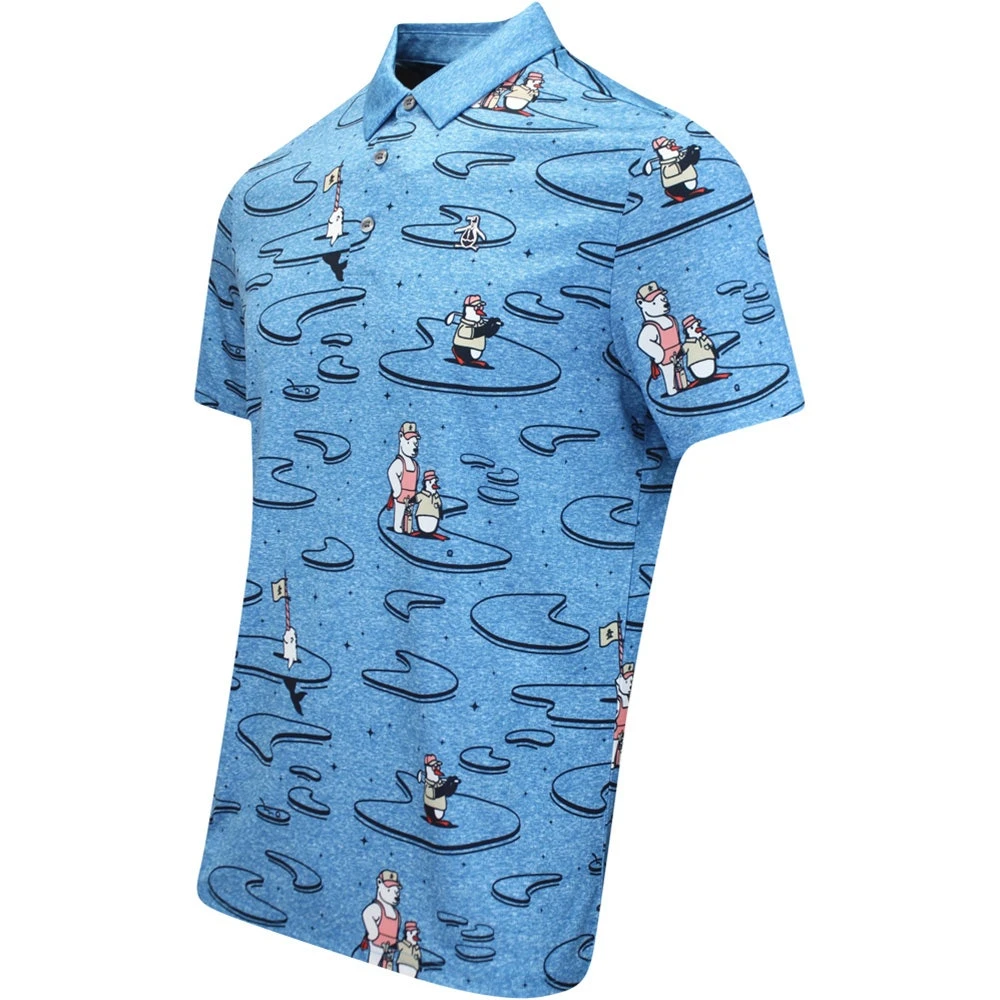 Original Penguin Golf Shirt - Polar Pete Print Polo - Med. Blue AW23 - Image 2