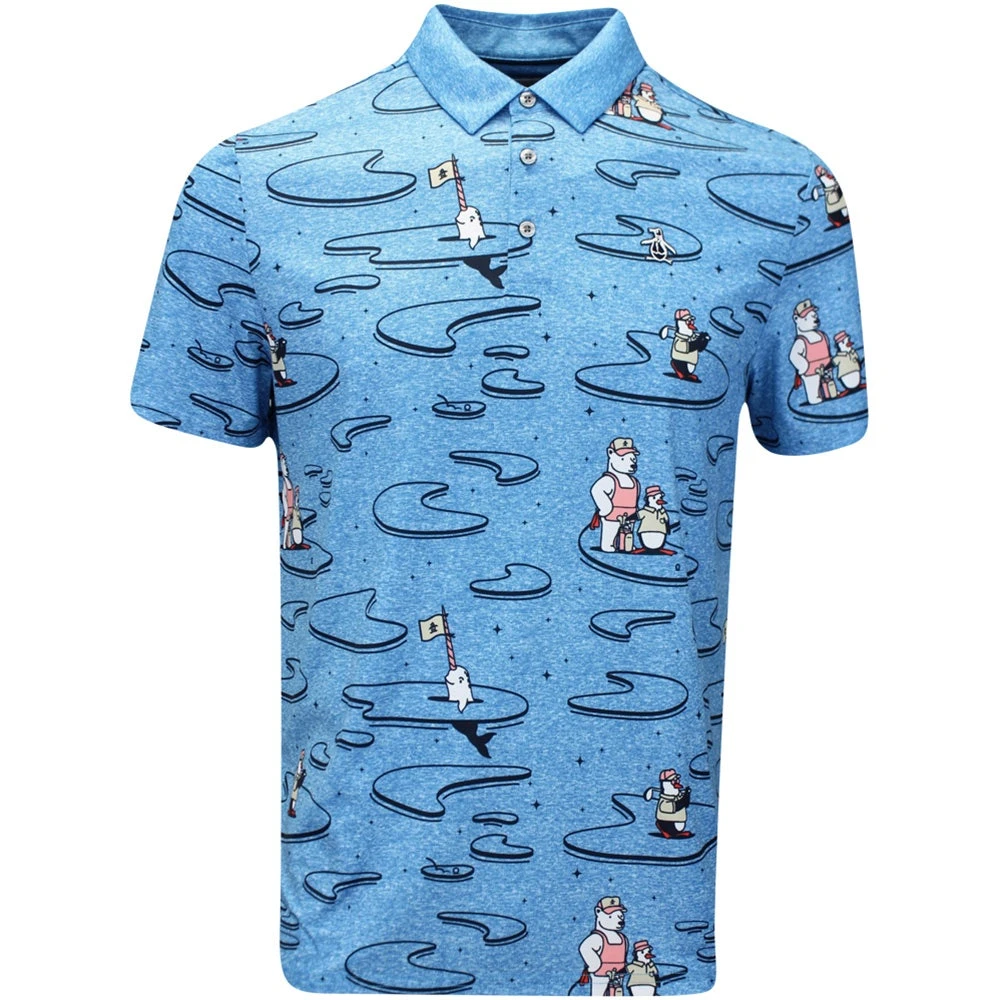 Original Penguin Golf Shirt - Polar Pete Print Polo - Med. Blue AW23