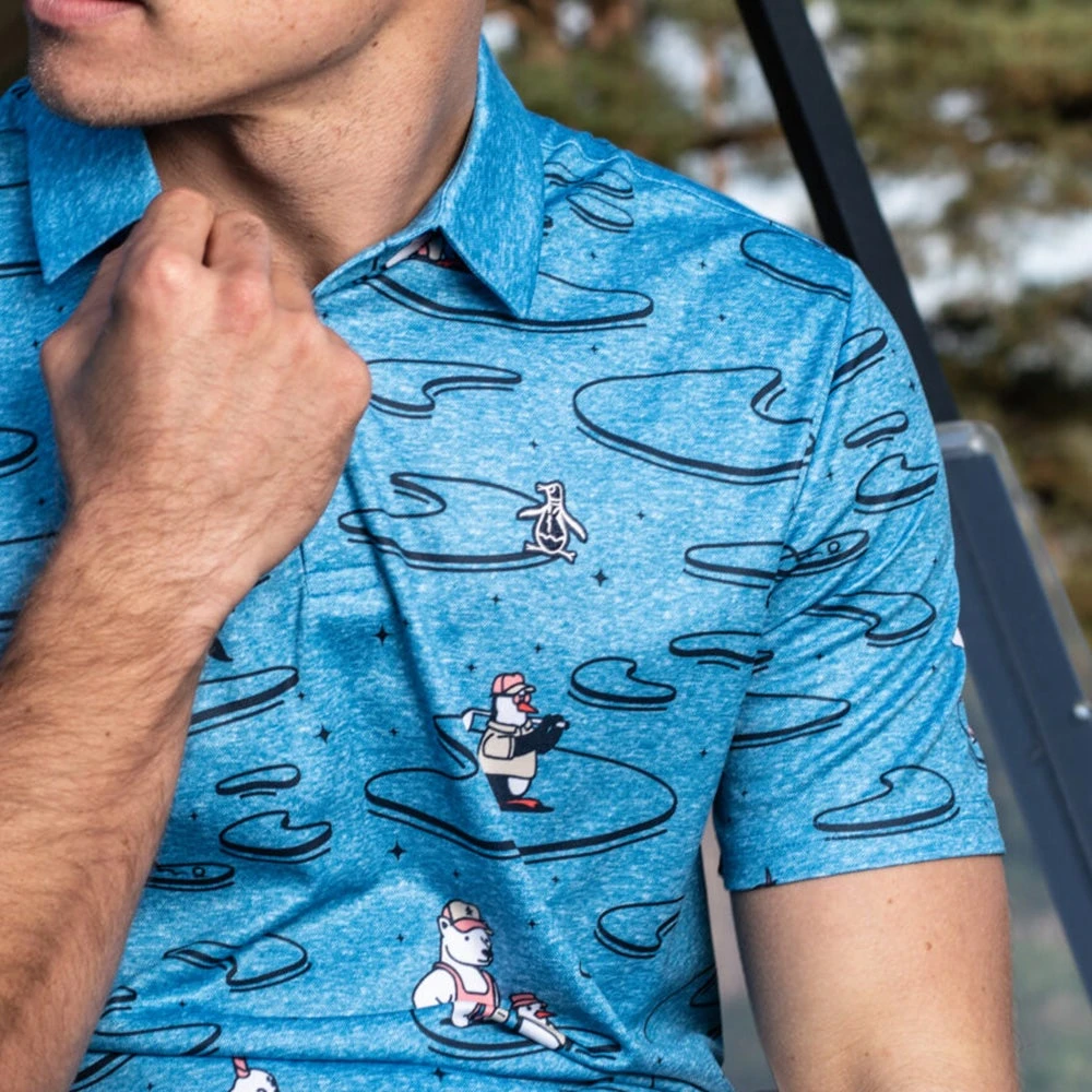 Original Penguin Golf Shirt - Polar Pete Print Polo - Med. Blue AW23 - Image 6